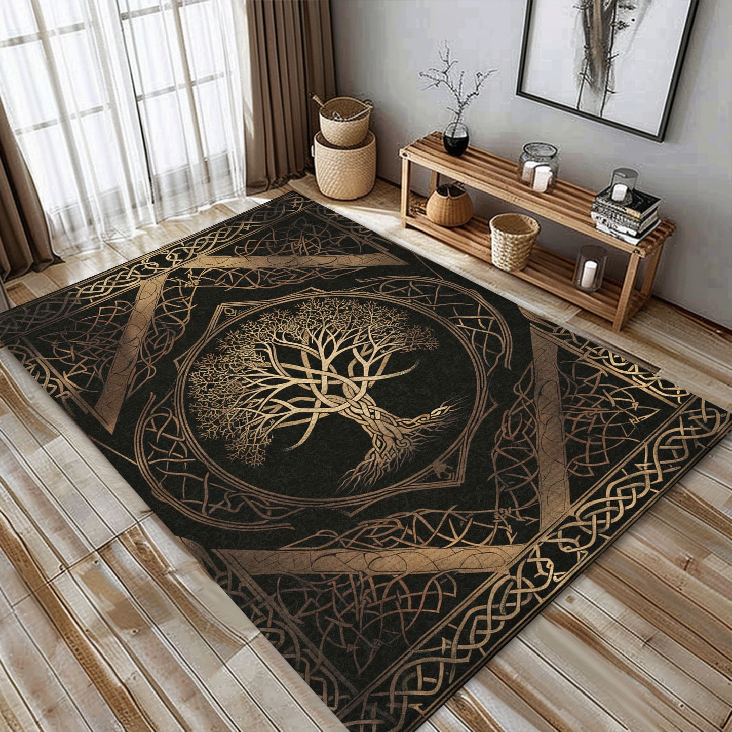 Norse Mythology Inspired Celtic Tree of Life Rug for Bedroom and Living Room, Personalized Carpet Viking, Popular Rug Full Size (3x5, 4x6, 5x8) V41