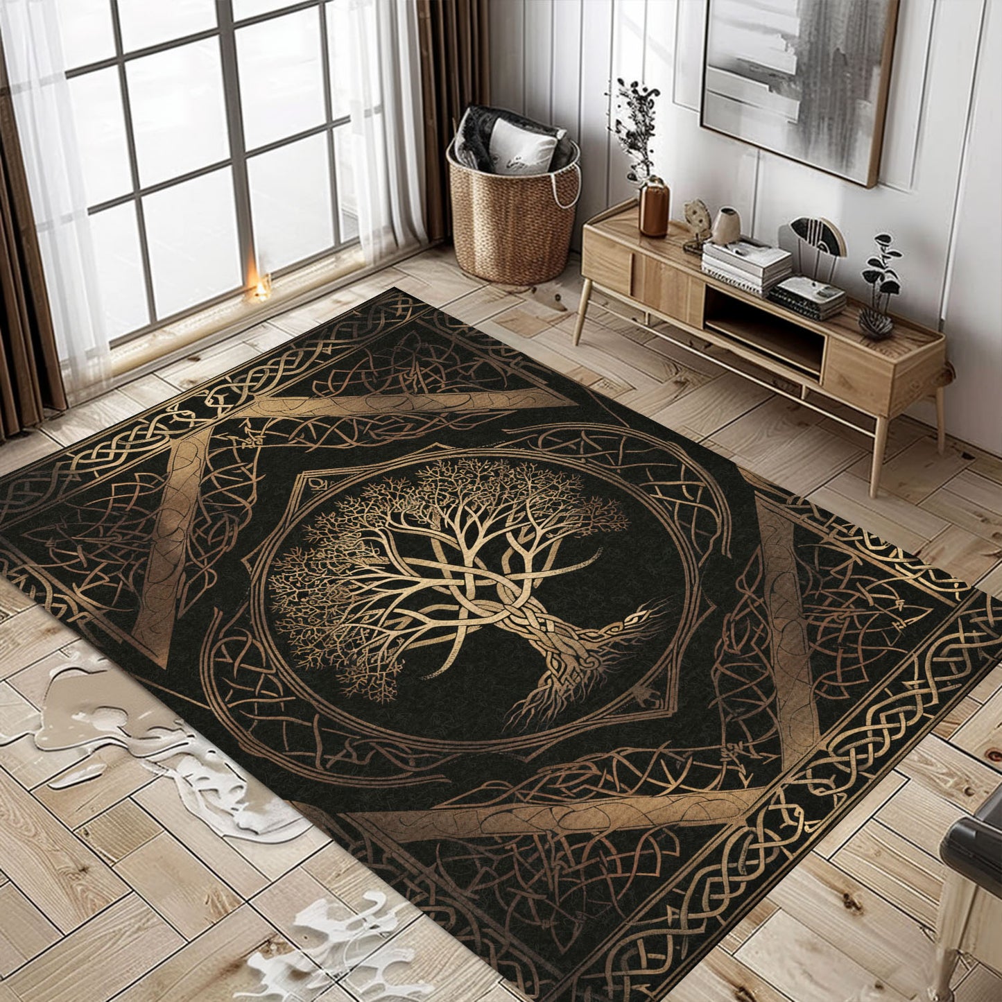 Norse Mythology Inspired Celtic Tree of Life Rug for Bedroom and Living Room, Personalized Carpet Viking, Popular Rug Full Size (3x5, 4x6, 5x8) V41