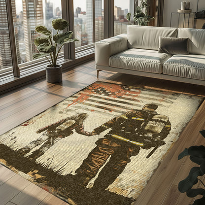 Bold Fire Truck in Front of the USA Flag Area Rug: Show Support for First Responders and Nation, Firefighter Rugs for Living Room Bedroom, Firefighter Rectangular Rugs Full Size FR60