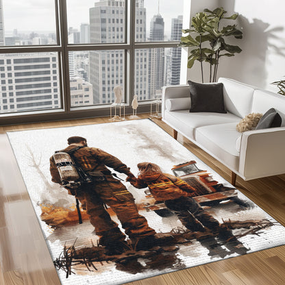 Nurturing Bonds: Personalized Firefighter-Themed Rugs for Dad and Daughter, Firefighter Rugs for Living Room Bedroom, Firefighter Rectangular Rugs Full Size FR117