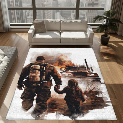 Personalized Firefighter Dad and Daughter Area Rug, Firefighter Rugs for Living Room Bedroom, Firefighter Rectangular Rugs Full Size FR113