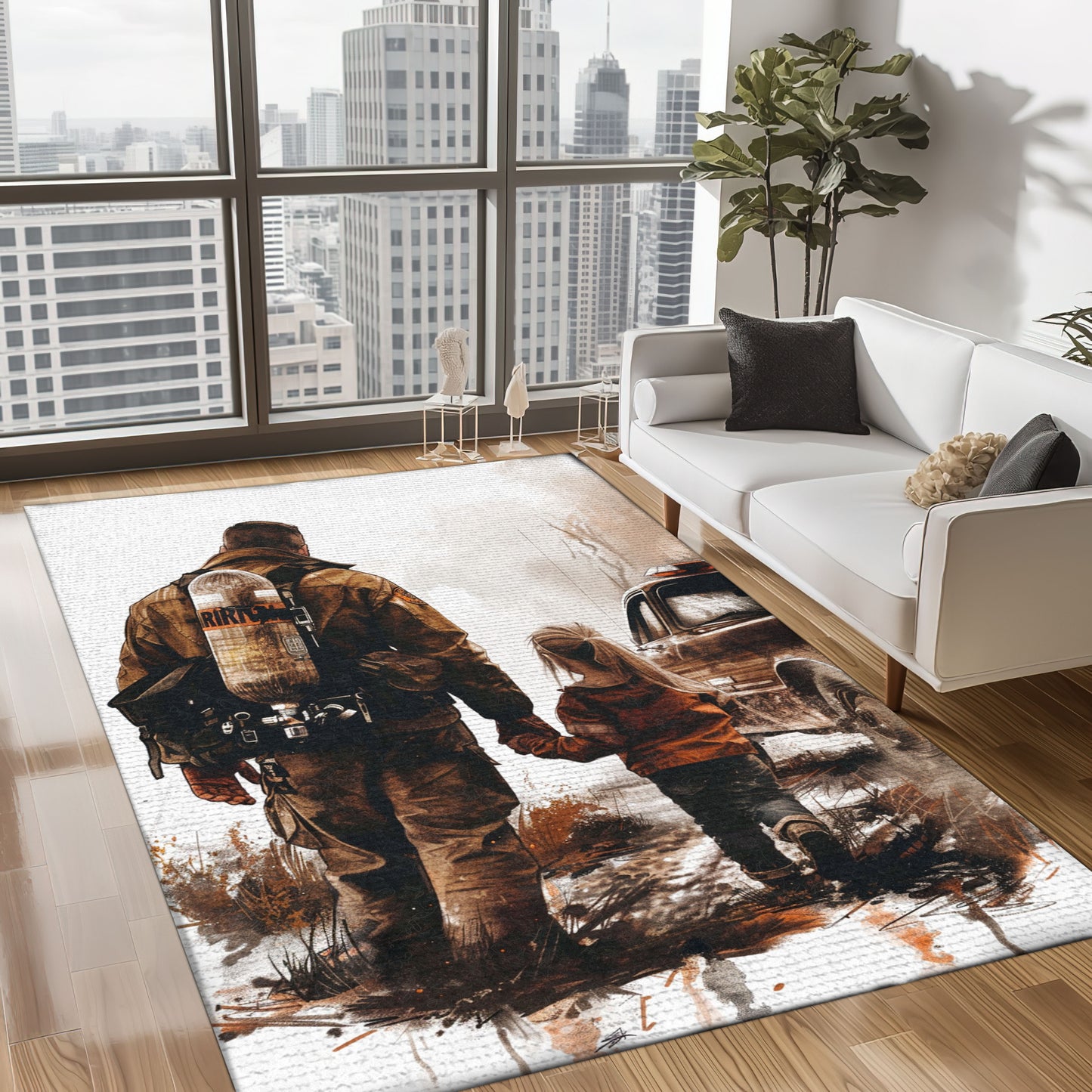 Personalized Dad and Daughter Firefighter Bond: Living Room Bedroom Rugs, Firefighter Rugs for Living Room Bedroom, Firefighter Rectangular Rugs Full Size FR111