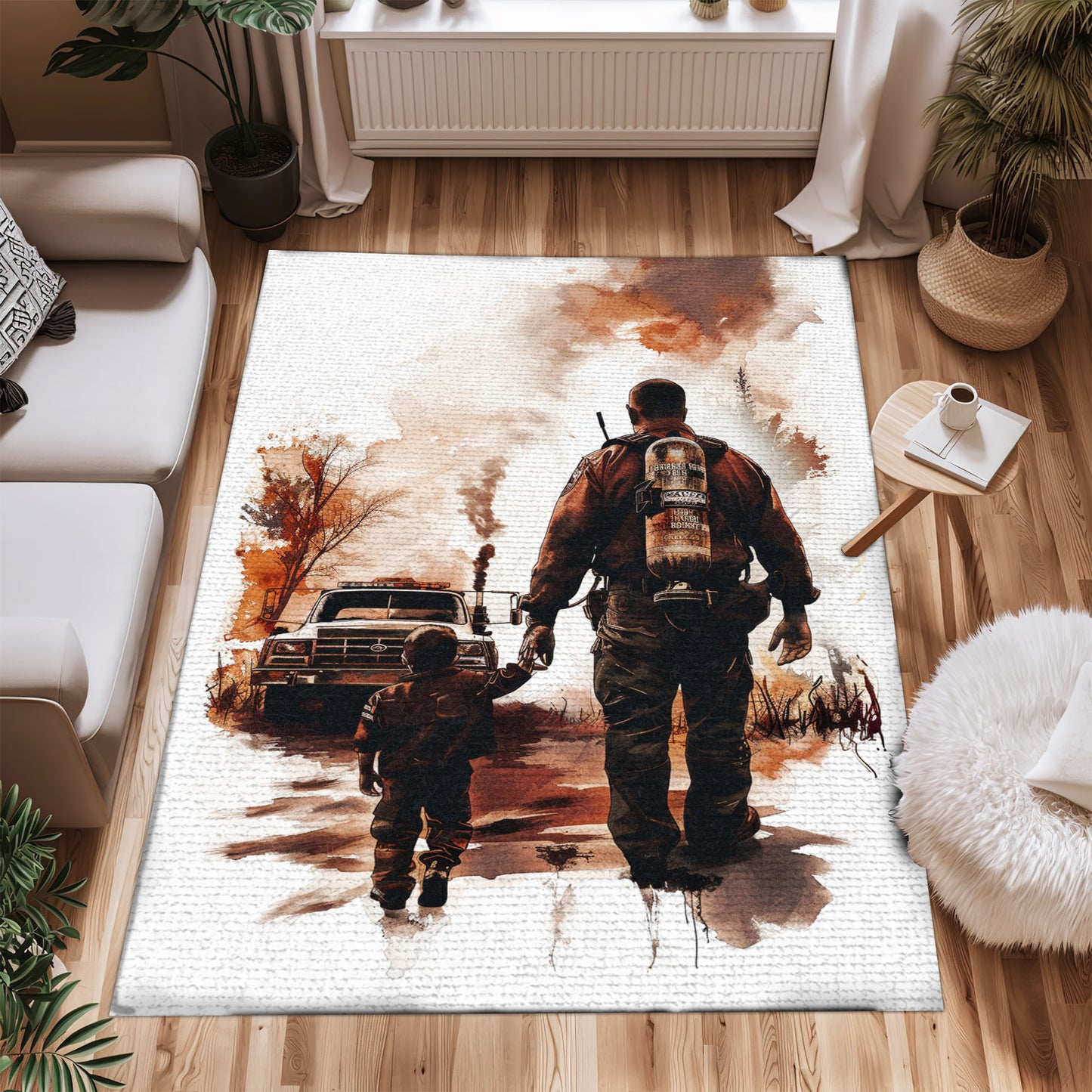 Celebrate Heroes: Custom Firefighter Carpets for Dad and Son, Firefighter Rugs for Living Room Bedroom, Firefighter Rectangular Rugs Full Size FR109