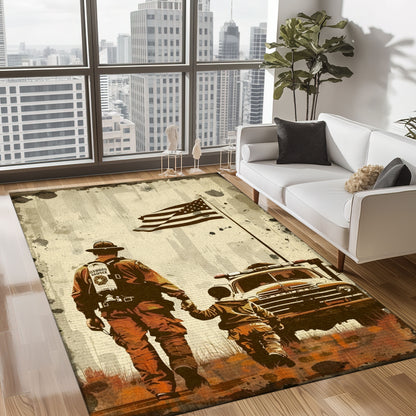 Firefighter Legacy: Personalized Dad and Son Living Room Bedroom Rugs, Firefighter Rugs for Living Room Bedroom, Firefighter Rectangular Rugs Full Size FR108