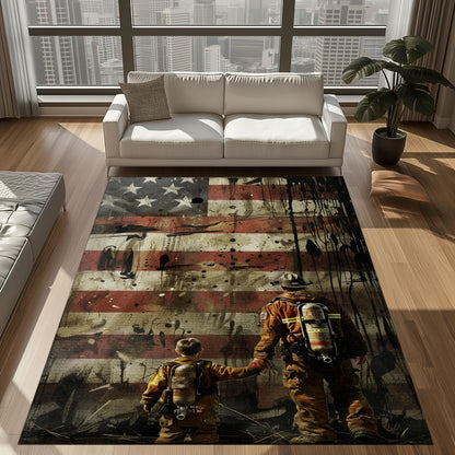 Personalized Firefighter Dad and Son Rug Set, Firefighter Rugs for Living Room Bedroom, Firefighter Rectangular Rugs Full Size FR106