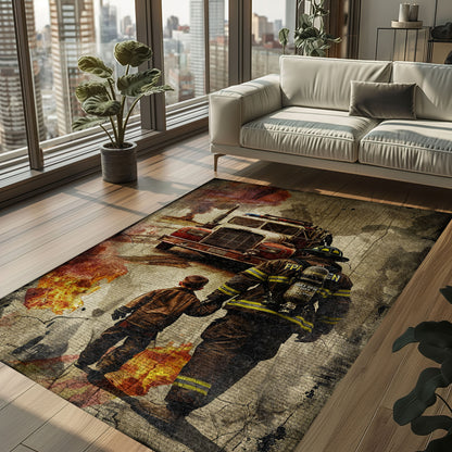 Heroic Dad: Personalized Firefighter Area Rug for Home Decor, Firefighter Rugs for Living Room Bedroom, Firefighter Rectangular Rugs Full Size FR103
