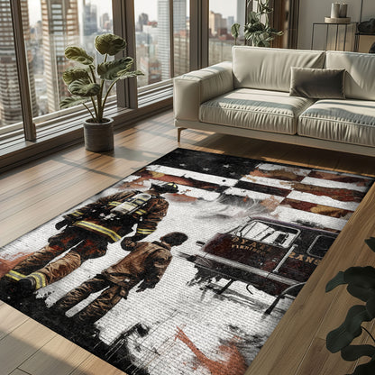 Symbol of Valor: Dad Fire Fighter and Son Firefighter Personalized Home Rugs, Firefighter Rugs for Living Room Bedroom, Firefighter Rectangular Rugs Full Size FR99
