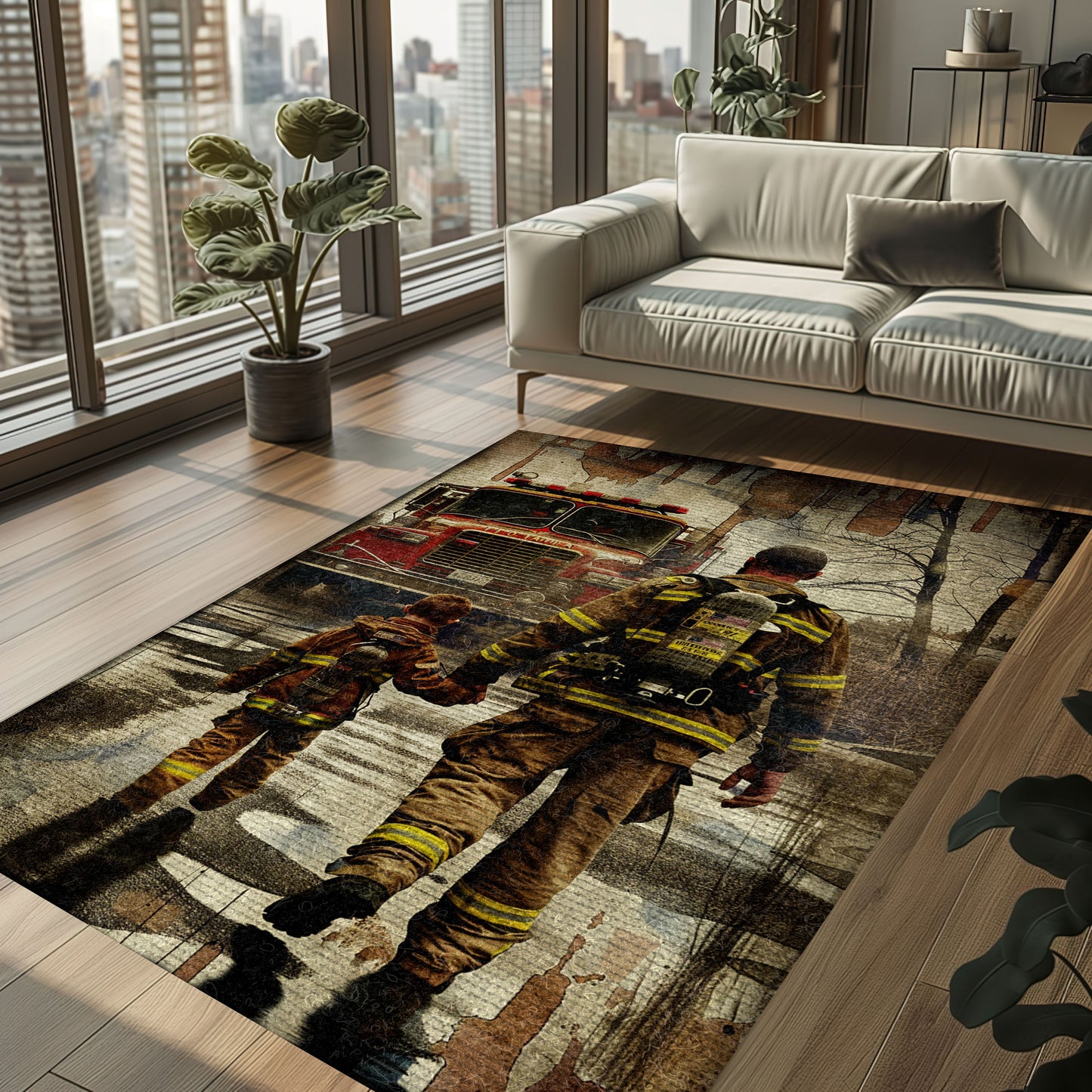 Commemorative Touch: Dad Fire Fighter and Son Firefighter Inspired Personalized Rugs, Firefighter Rugs for Living Room Bedroom, Firefighter Rectangular Rugs Full Size FR89