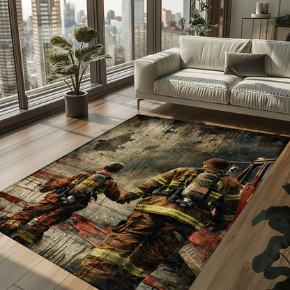 Home Tribute: Dad Fire Fighter and Son Firefighter Patterned Personalized Rugs, Firefighter Rugs for Living Room Bedroom, Firefighter Rectangular Rugs Full Size FR88