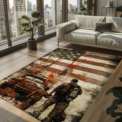 Inspirational Decor: Dad Fire Fighter and Son Firefighter Theme Personalized Rugs, Firefighter Rugs for Living Room Bedroom, Firefighter Rectangular Rugs Full Size FR86