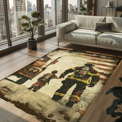 Dad Fire Fighter and Son: Personalized Firefighter Rugs for a Heroic Bond, Firefighter Rugs for Living Room Bedroom, Firefighter Rectangular Rugs Full Size FR81
