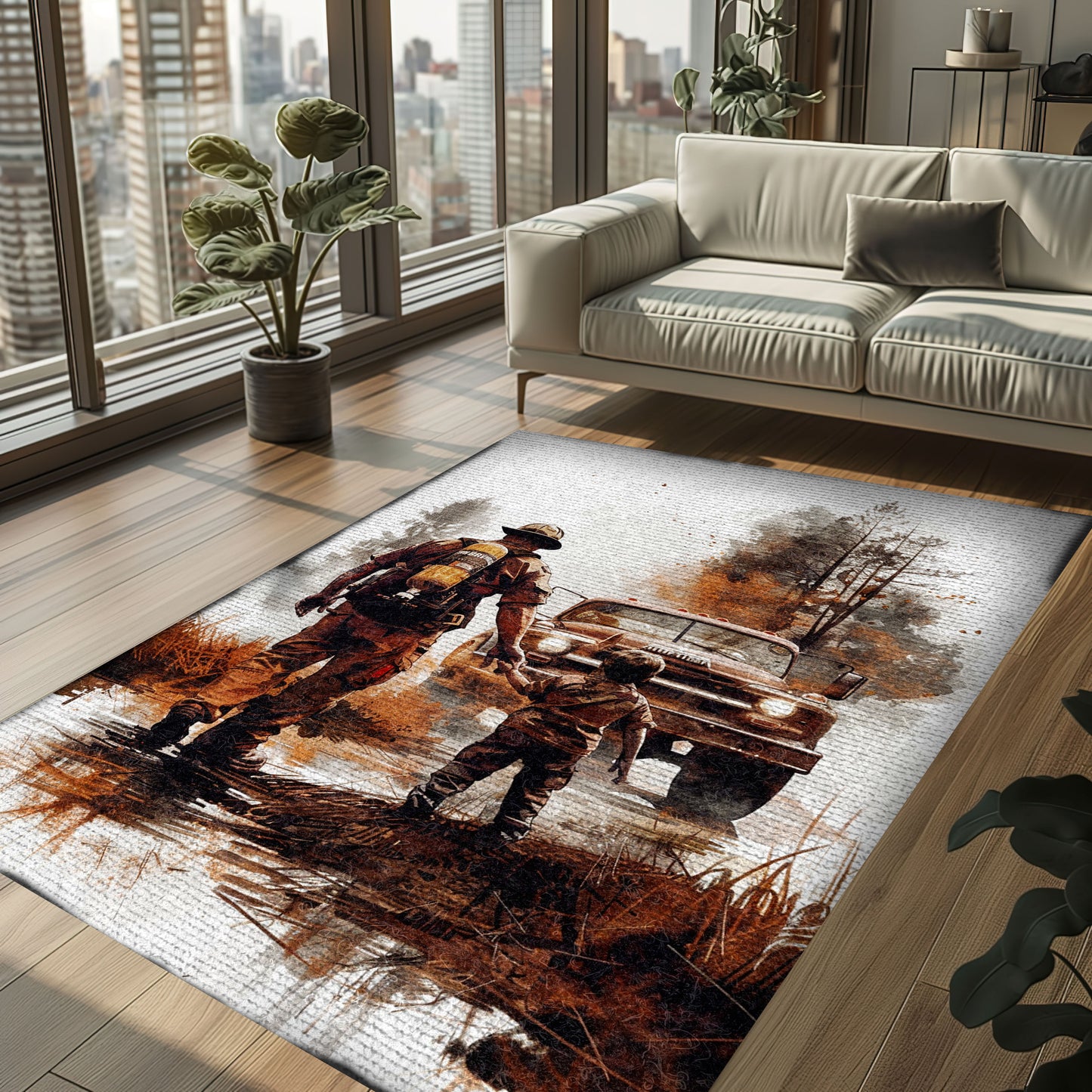Patriotic Fireman Custom Rectangular Rug: Celebrate Patriotism and Heroism, Firefighter Rugs for Living Room Bedroom, Firefighter Rectangular Rugs Full Size FR80