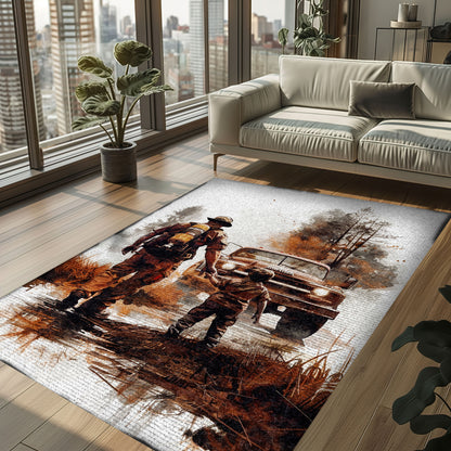 Patriotic Fireman Custom Rectangular Rug: Celebrate Patriotism and Heroism, Firefighter Rugs for Living Room Bedroom, Firefighter Rectangular Rugs Full Size FR80