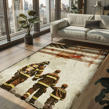 Heartwarming Dad Firefighter and Son Theme Personalized Rug: Pay Tribute to Family and Service, Firefighter Rugs for Living Room Bedroom, Firefighter Rectangular Rugs Full Size FR79