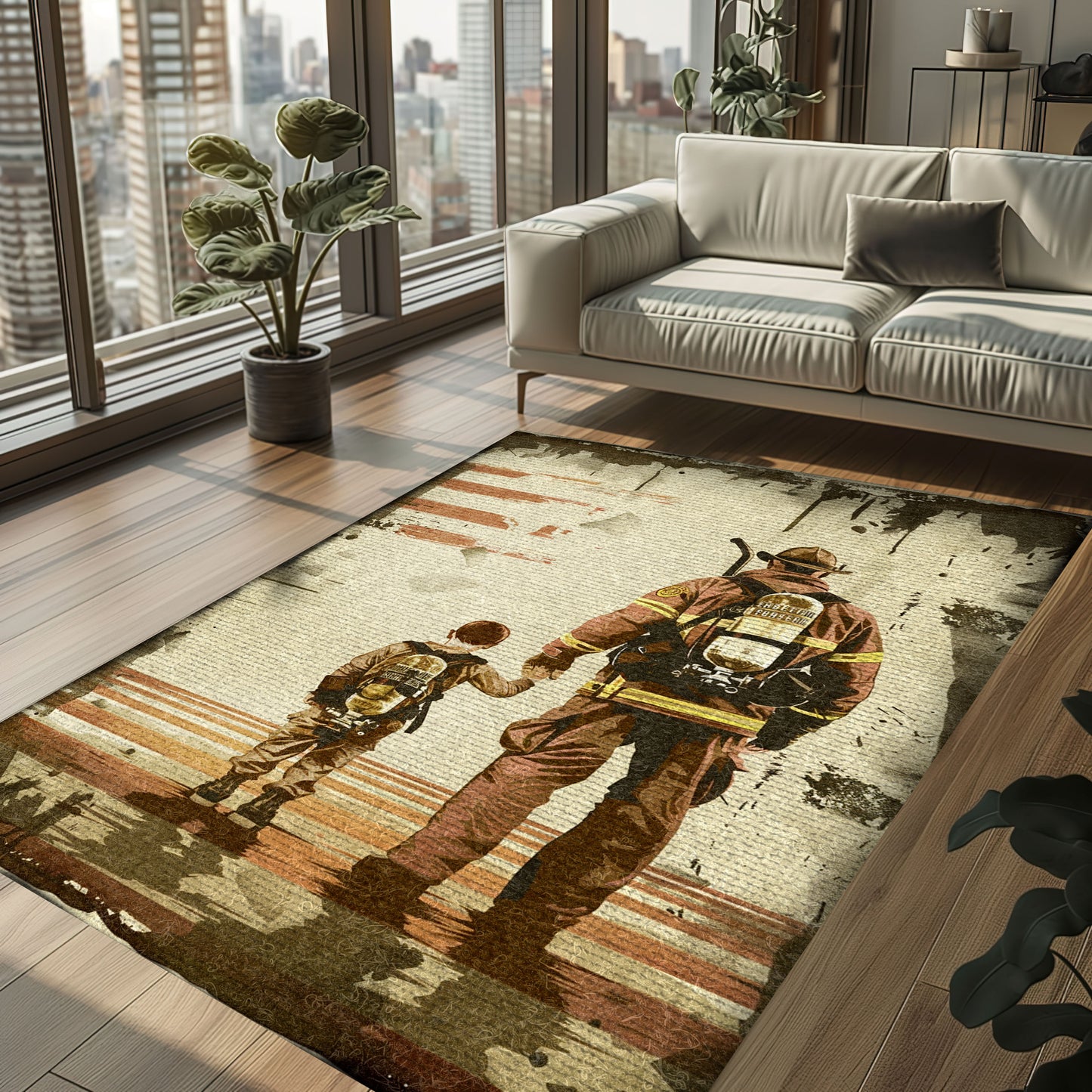 Dynamic Firefighter Heroes Design Personalized Rug: Symbolize Courage and Dedication, Firefighter Rugs for Living Room Bedroom, Firefighter Rectangular Rugs Full Size FR78