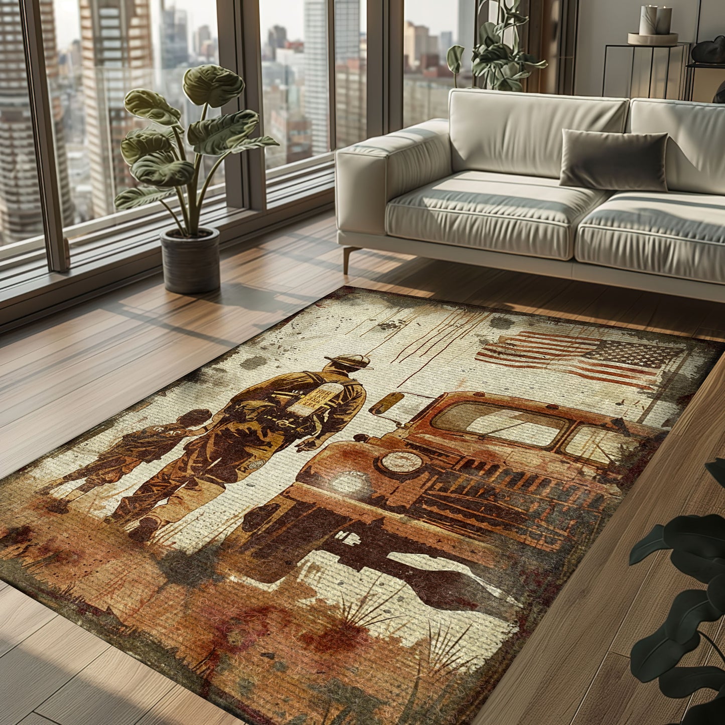 Bold Firefighter Heroes Theme Personalized Rug: Bring Heroic Vibes to Your Home, Firefighter Rugs for Living Room Bedroom, Firefighter Rectangular Rugs Full Size FR74