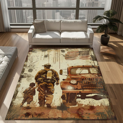 Bold Firefighter Heroes Theme Personalized Rug: Bring Heroic Vibes to Your Home, Firefighter Rugs for Living Room Bedroom, Firefighter Rectangular Rugs Full Size FR74