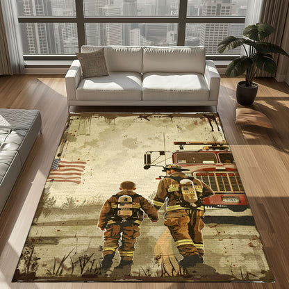 Heartwarming Firefighter Heroes Design Personalized Area Rug: Pay Tribute to Courageous Service, Firefighter Rugs for Living Room Bedroom, Firefighter Rectangular Rugs Full Size FR72