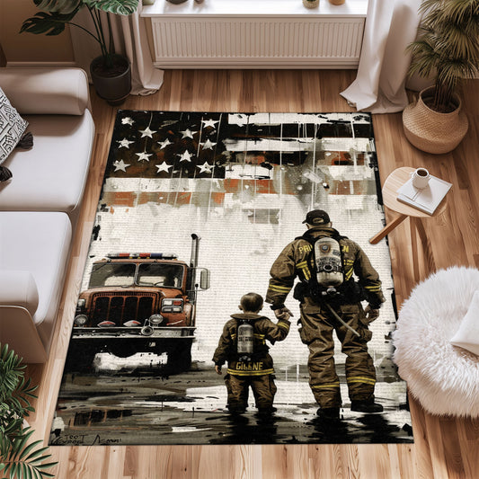 Courageous Firefighter Heroes Custom Carpet: Honor Bravery in Your Home, Firefighter Rugs for Living Room Bedroom, Firefighter Rectangular Rugs Full Size FR70