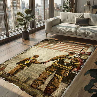 Heroic Fireman Custom Rectangular Rug: Add Heroism to Your Home Decor, Firefighter Rugs for Living Room Bedroom, Firefighter Rectangular Rugs Full Size FR68