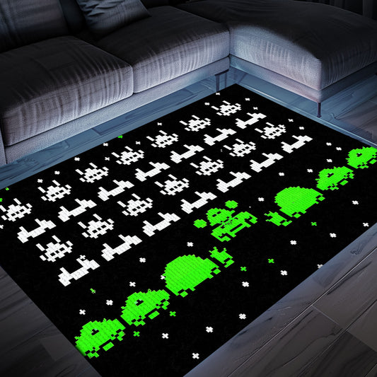 Personalize Your Space with Dark and Neon 80s Arcade Carpet, Featuring Iconic Space Invaders Design, Arcade Decor, Gift for Gamers, Video Game Lovers G179