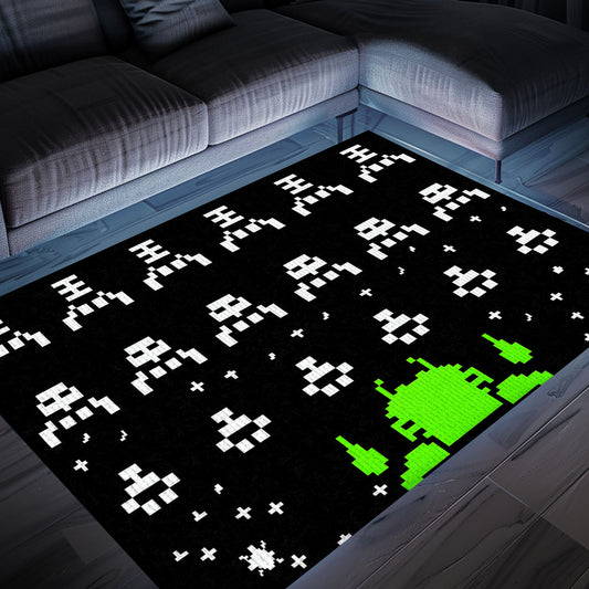 Transport Yourself to the Golden Age of Gaming with Dark and Neon 80s Arcade Carpet, Featuring Space Invaders, Arcade Decor, Gift for Gamers, Video Game Lovers G174