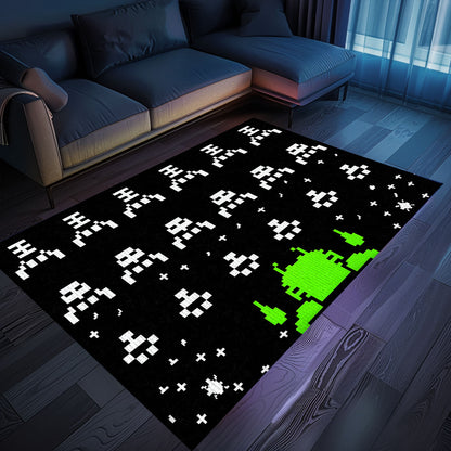 Transport Yourself to the Golden Age of Gaming with Dark and Neon 80s Arcade Carpet, Featuring Space Invaders, Arcade Decor, Gift for Gamers, Video Game Lovers G174