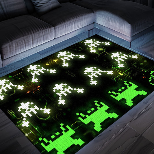 Enhance Your Room Décor with Dark and Neon 80s Arcade Carpet, Celebrating Space Invaders Legacy, Arcade Decor, Gift for Gamers, Video Game Lovers G173