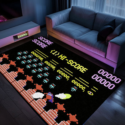 Unleash Your Inner Gamer with Dark and Neon 80s Arcade Carpet, Featuring Space Invaders Theme, Arcade Decor, Gift for Gamers, Video Game Lovers G168