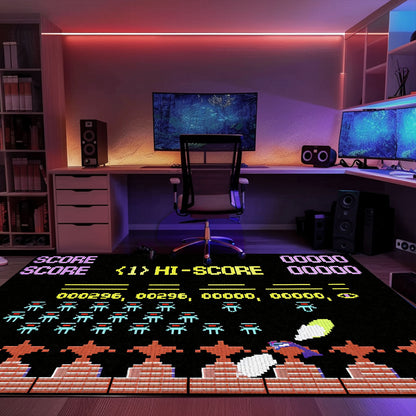 Unleash Your Inner Gamer with Dark and Neon 80s Arcade Carpet, Featuring Space Invaders Theme, Arcade Decor, Gift for Gamers, Video Game Lovers G168