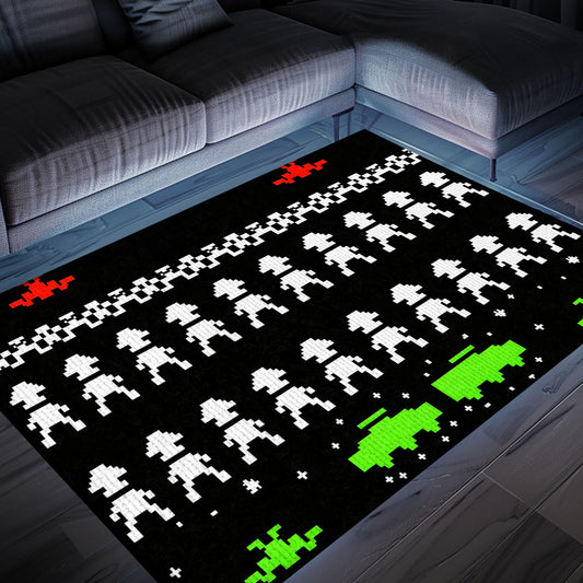 Immerse Yourself in Gaming Paradise with Dark and Neon 80s Arcade Carpet, Inspired by Space Invaders, Arcade Decor, Gift for Gamers, Video Game Lovers G167
