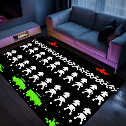 Immerse Yourself in Gaming Paradise with Dark and Neon 80s Arcade Carpet, Inspired by Space Invaders, Arcade Decor, Gift for Gamers, Video Game Lovers G167