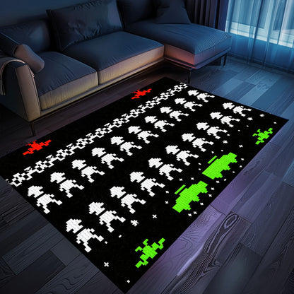 Immerse Yourself in Gaming Paradise with Dark and Neon 80s Arcade Carpet, Inspired by Space Invaders, Arcade Decor, Gift for Gamers, Video Game Lovers G167