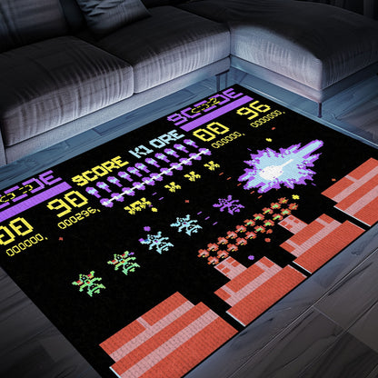 Infuse Your Living Space with Arcade Vibes: Dark and Neon 80s Carpet with Space Invaders Design, Arcade Decor, Gift for Gamers, Video Game Lovers G166