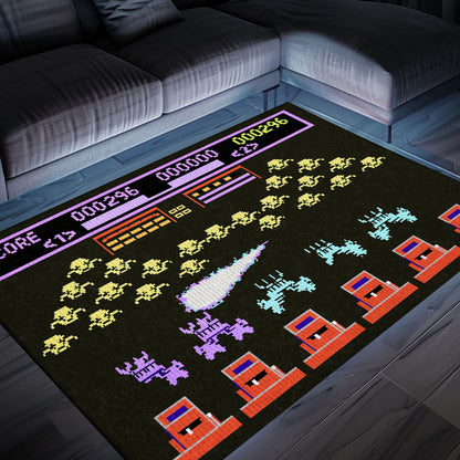 Dive into Gaming Nostalgia with Dark and Neon 80s Arcade Carpet, Embracing Space Invaders Atmosphere, Arcade Decor, Gift for Gamers, Video Game Lovers G164
