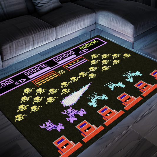 Dive into Gaming Nostalgia with Dark and Neon 80s Arcade Carpet, Embracing Space Invaders Atmosphere, Arcade Decor, Gift for Gamers, Video Game Lovers G164
