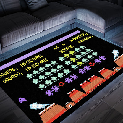 Elevate Your Space with Retro Arcade Decor: Dark and Neon 80s Carpet Inspired by Space Invaders, Arcade Decor, Gift for Gamers, Video Game Lovers G162