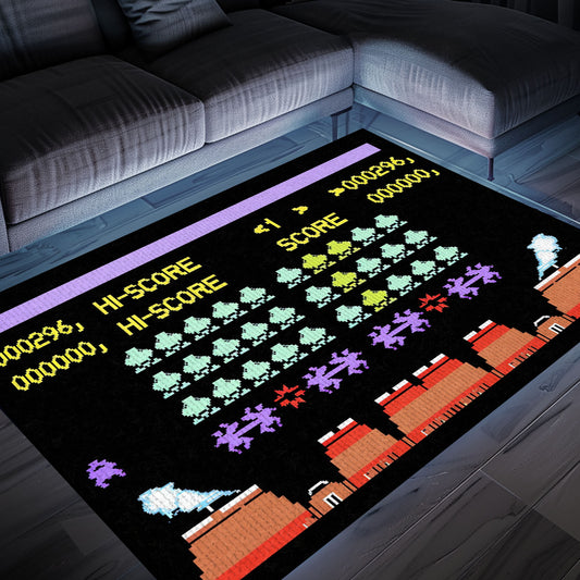Elevate Your Space with Retro Arcade Decor: Dark and Neon 80s Carpet Inspired by Space Invaders, Arcade Decor, Gift for Gamers, Video Game Lovers G162