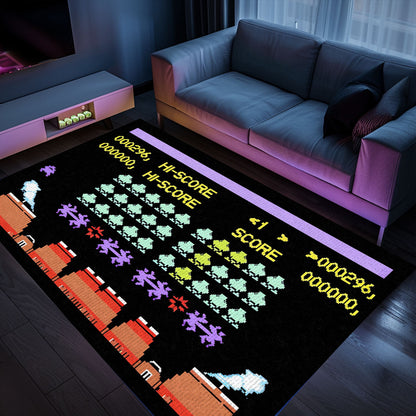 Elevate Your Space with Retro Arcade Decor: Dark and Neon 80s Carpet Inspired by Space Invaders, Arcade Decor, Gift for Gamers, Video Game Lovers G162