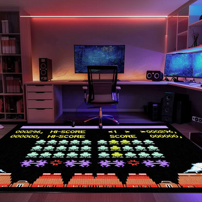 Elevate Your Space with Retro Arcade Decor: Dark and Neon 80s Carpet Inspired by Space Invaders, Arcade Decor, Gift for Gamers, Video Game Lovers G162