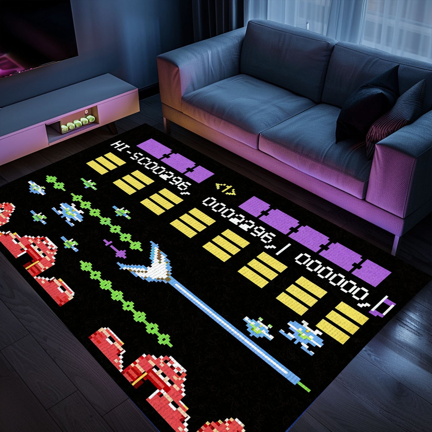 Transform Your Living Room or Bedroom with Dark and Neon 80s Arcade Carpet, Perfect for Gaming Enthusiasts, Arcade Decor, Gift for Gamers, Video Game Lovers G161
