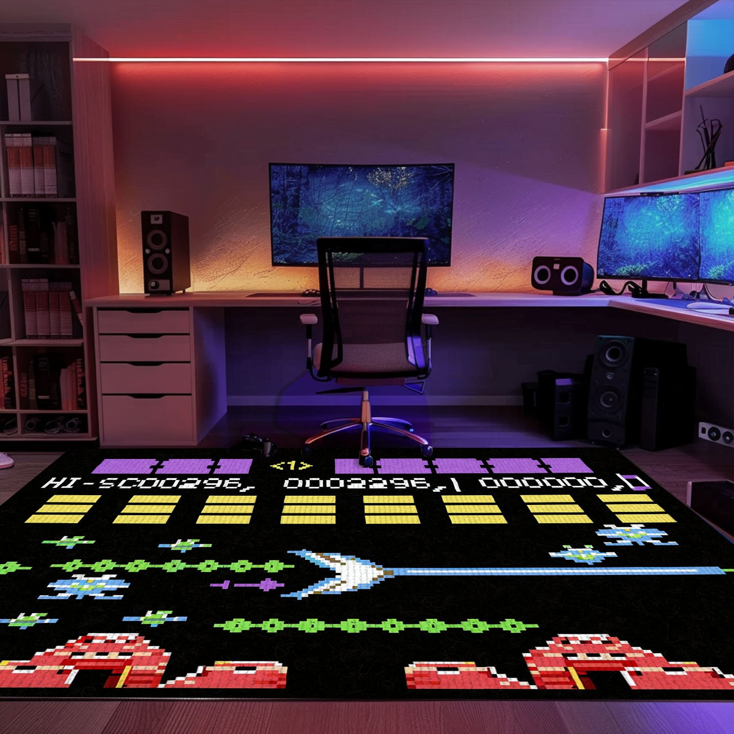 Transform Your Living Room or Bedroom with Dark and Neon 80s Arcade Carpet, Perfect for Gaming Enthusiasts, Arcade Decor, Gift for Gamers, Video Game Lovers G161