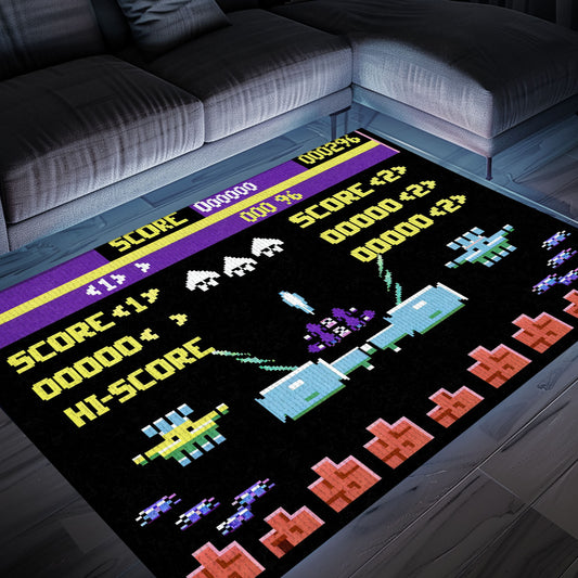 Dark and Neon 80s Arcade Area Rug featuring Space Invaders: Perfect for Creating an Arcade-Inspired Living Space, Arcade Decor, Gift for Gamers, Video Game Lovers G160