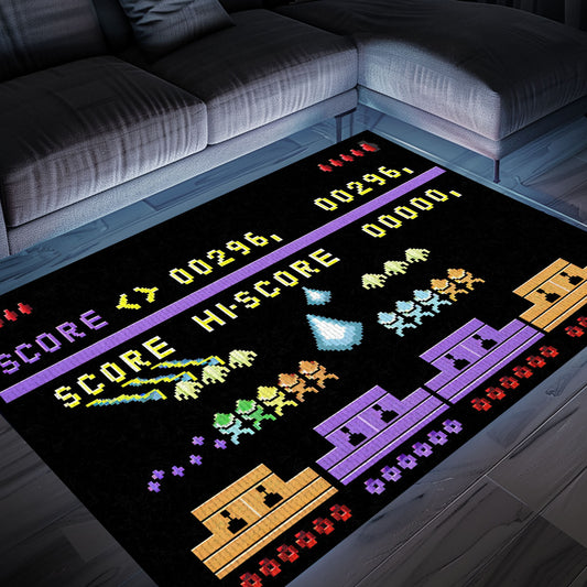 Dark and Neon 80s Arcade Area Rug adorned with Space Invaders: Elevate Your Gaming Experience with Retro Style, Arcade Decor, Gift for Gamers, Video Game Lovers G159