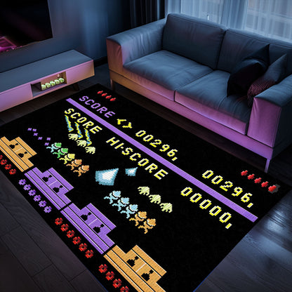 Dark and Neon 80s Arcade Area Rug adorned with Space Invaders: Elevate Your Gaming Experience with Retro Style, Arcade Decor, Gift for Gamers, Video Game Lovers G159