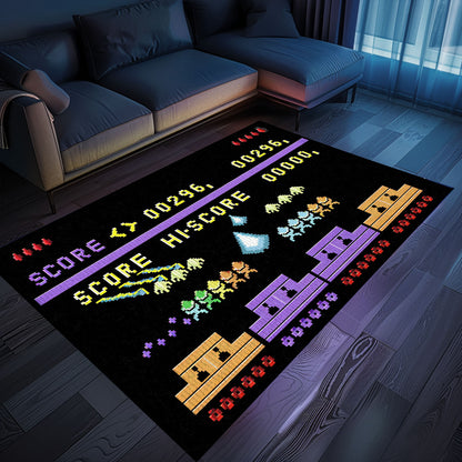 Dark and Neon 80s Arcade Area Rug adorned with Space Invaders: Elevate Your Gaming Experience with Retro Style, Arcade Decor, Gift for Gamers, Video Game Lovers G159