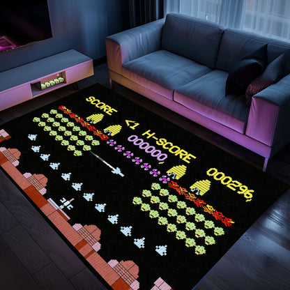 Dark and Neon 80s Arcade Area Rug adorned with Space Invaders: Ideal for Adding Nostalgia to Your Living Space, Arcade Decor, Gift for Gamers, Video Game Lovers G157