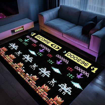 Dark and Neon 80s Arcade Area Rug featuring Space Invaders: Perfect for Gamers Looking for Unique Decor, Arcade Decor, Gift for Gamers, Video Game Lovers G156