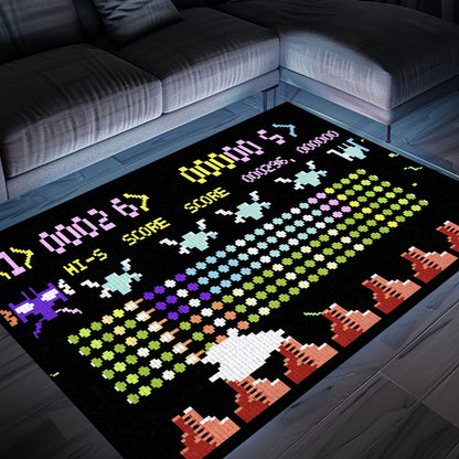 Dark and Neon 80s Arcade Area Rug featuring Space Invaders: Perfect for Creating a Gaming-Focused Atmosphere, Arcade Decor, Gift for Gamers, Video Game Lovers G154