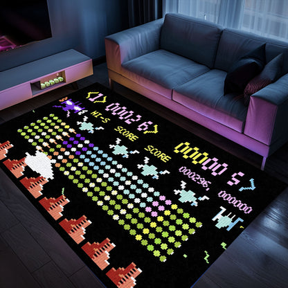 Dark and Neon 80s Arcade Area Rug featuring Space Invaders: Perfect for Creating a Gaming-Focused Atmosphere, Arcade Decor, Gift for Gamers, Video Game Lovers G154